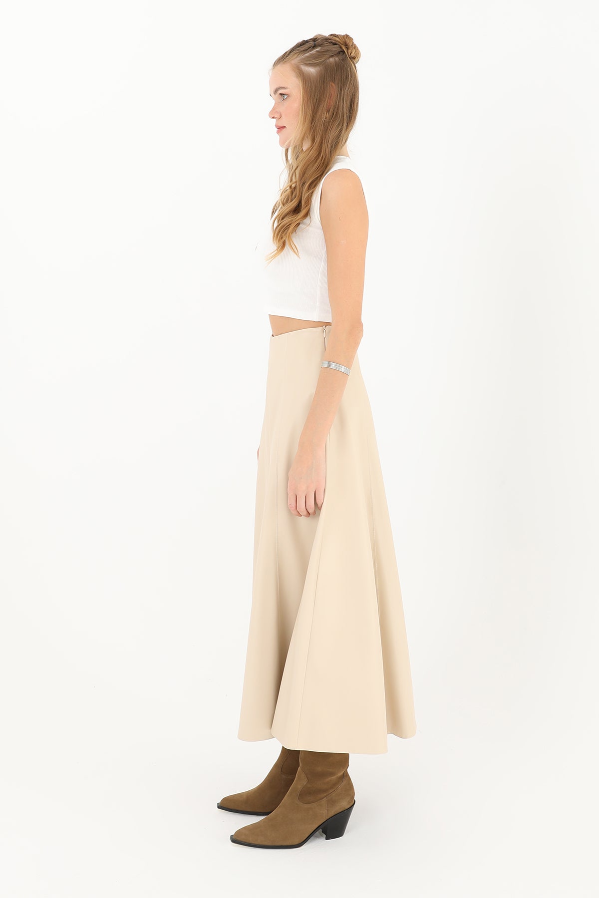 Kadın Fermuarlı Deri Etek  - 18203ETK