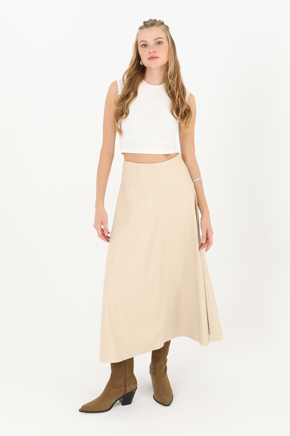 Kadın Fermuarlı Deri Etek  - 18203ETK