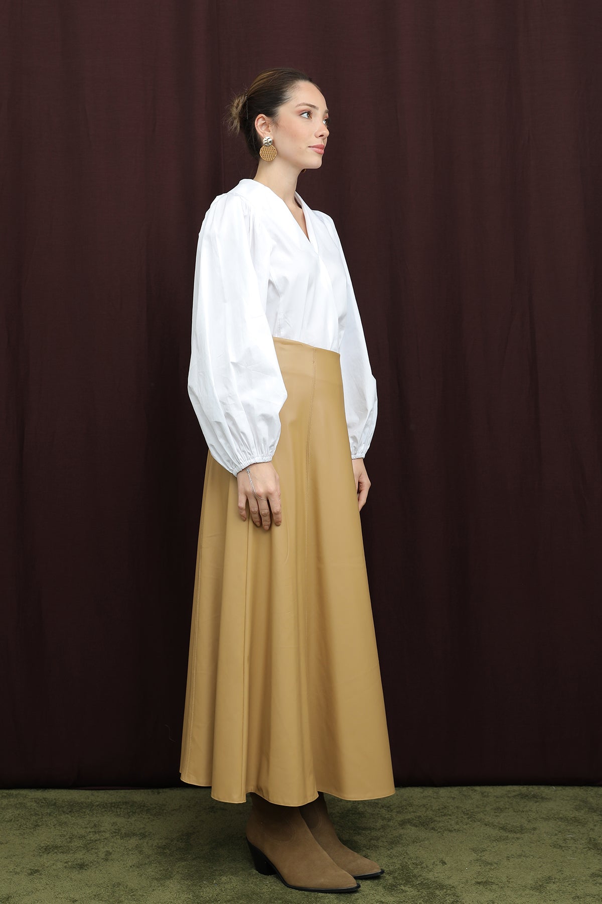 Kadın Fermuarlı Deri Etek  - 18203ETK