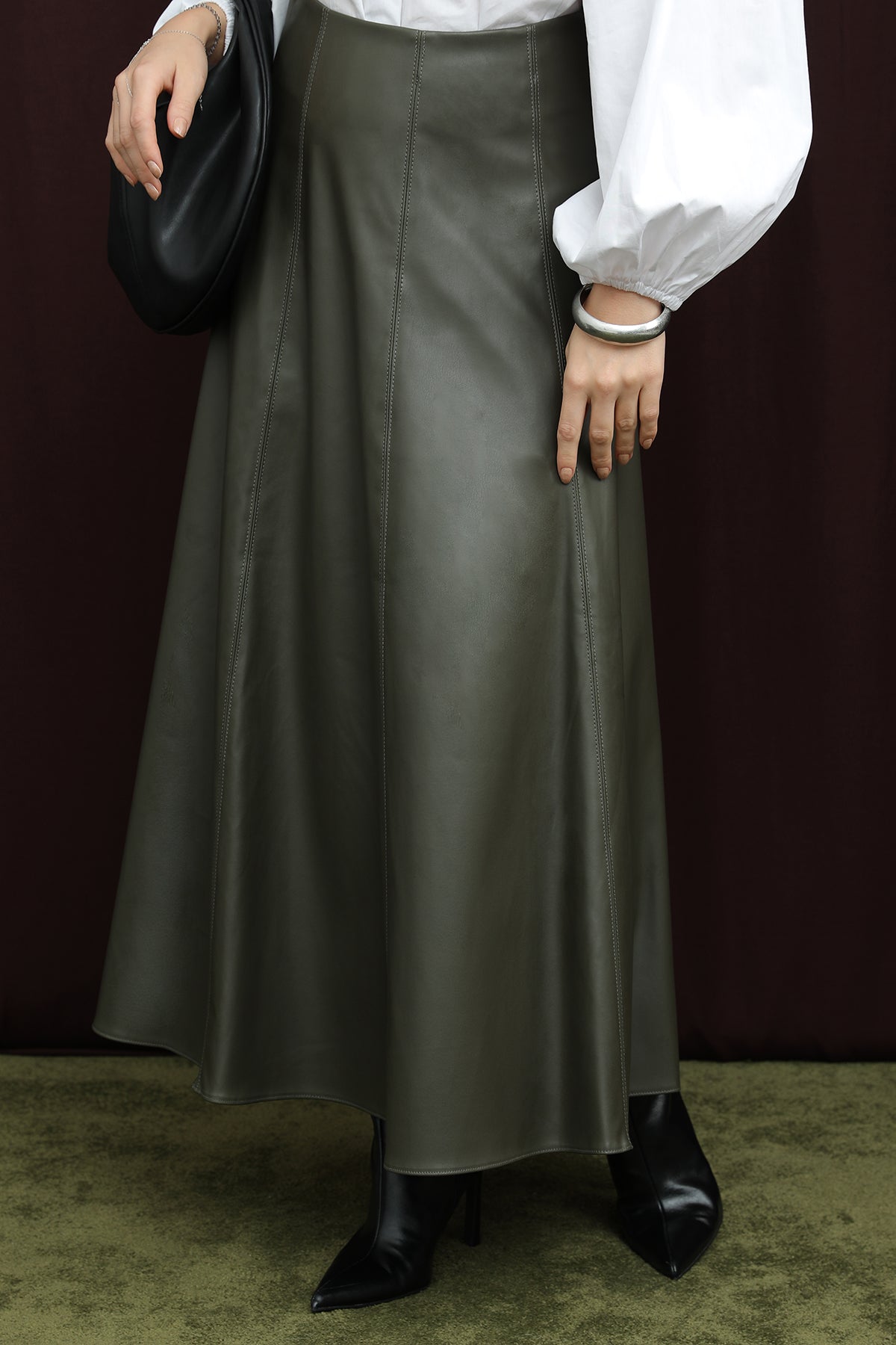 Kadın Fermuarlı Deri Etek  - 18203ETK