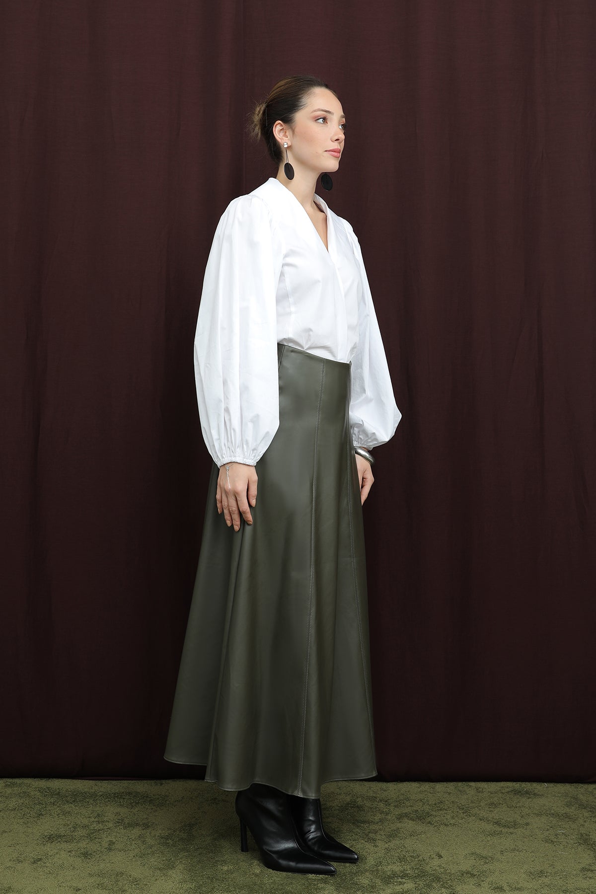 Kadın Fermuarlı Deri Etek  - 18203ETK