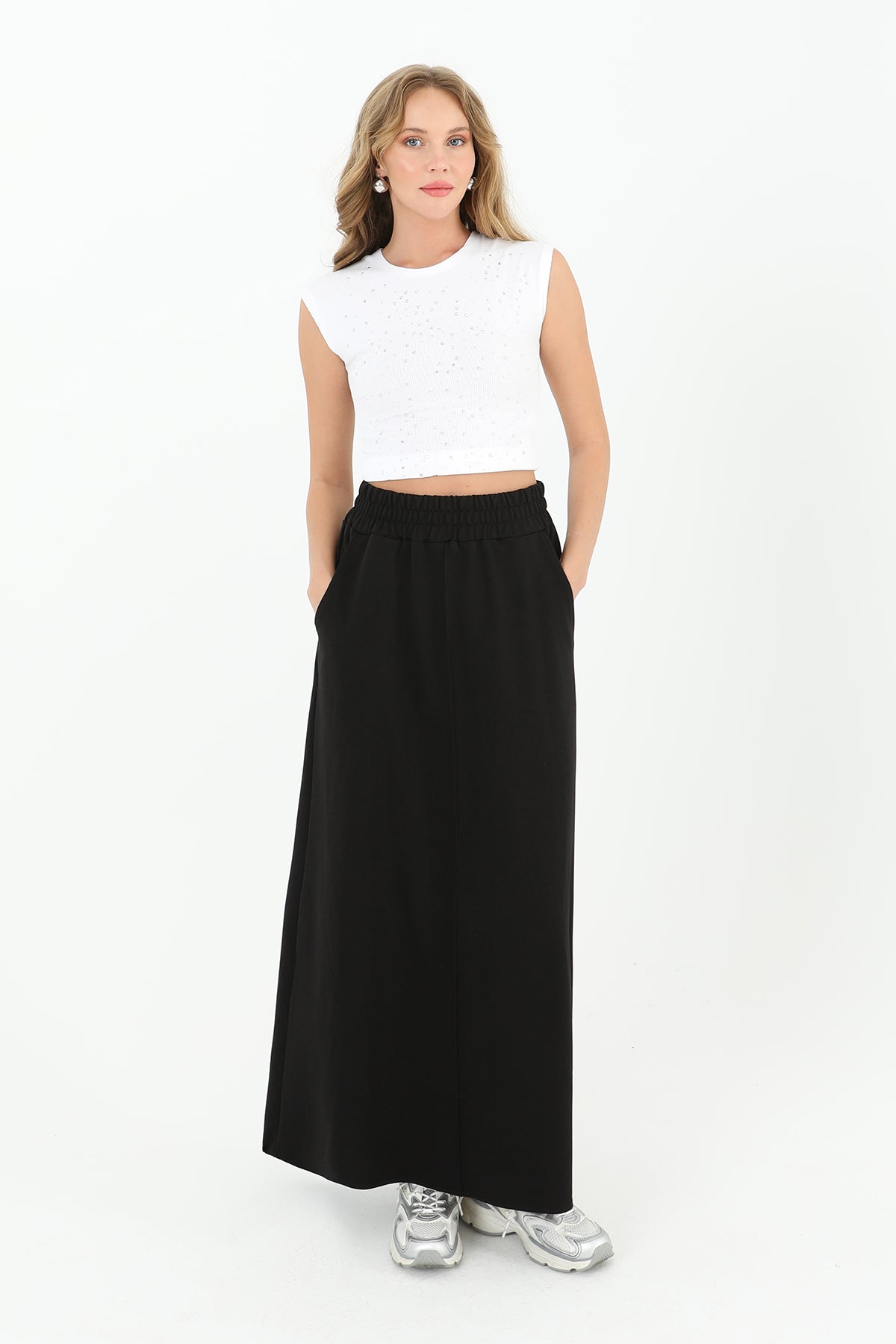 Kadın Beli Lastikli Uzun Etek  - 18207ETK