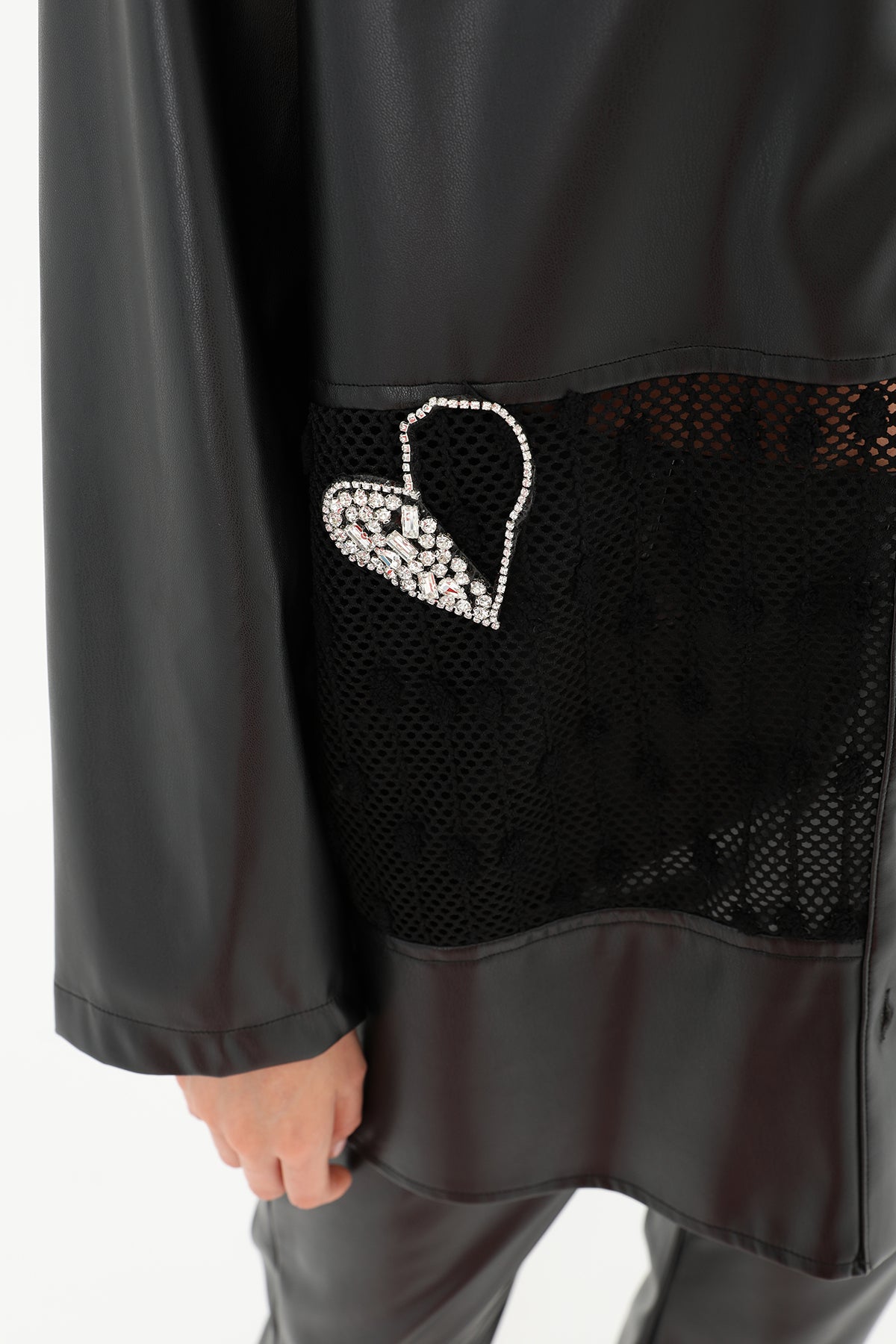 Kadın File Detaylı Deri Gömlek  - 31971GML