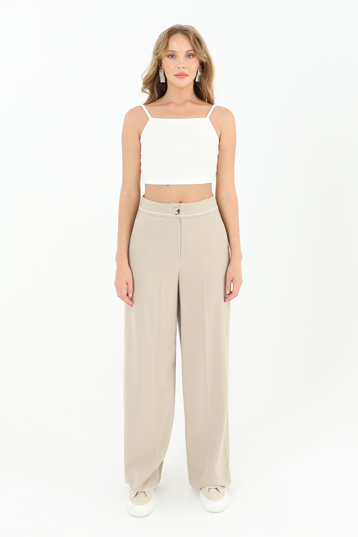 Kadın Beli Nakış Detaylı Geniş Paça Pantolon  - 31976PNT