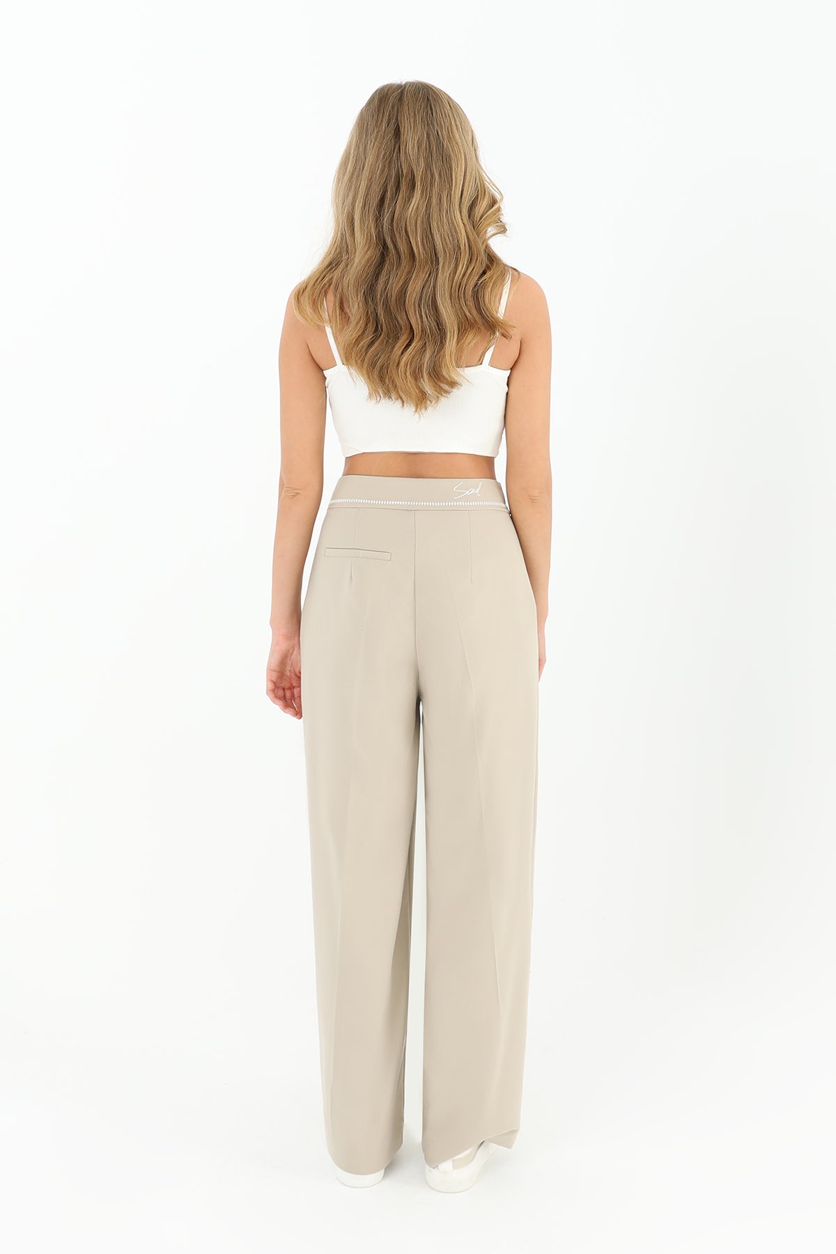 Kadın Beli Nakış Detaylı Geniş Paça Pantolon  - 31976PNT