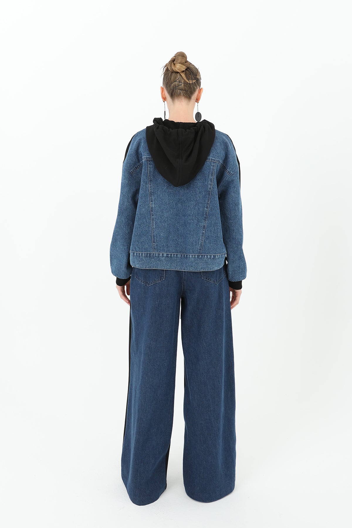 Kadın Arkası Kot Önü Triko Geçişli Geniş Paça Pantolon  - 31992PNT