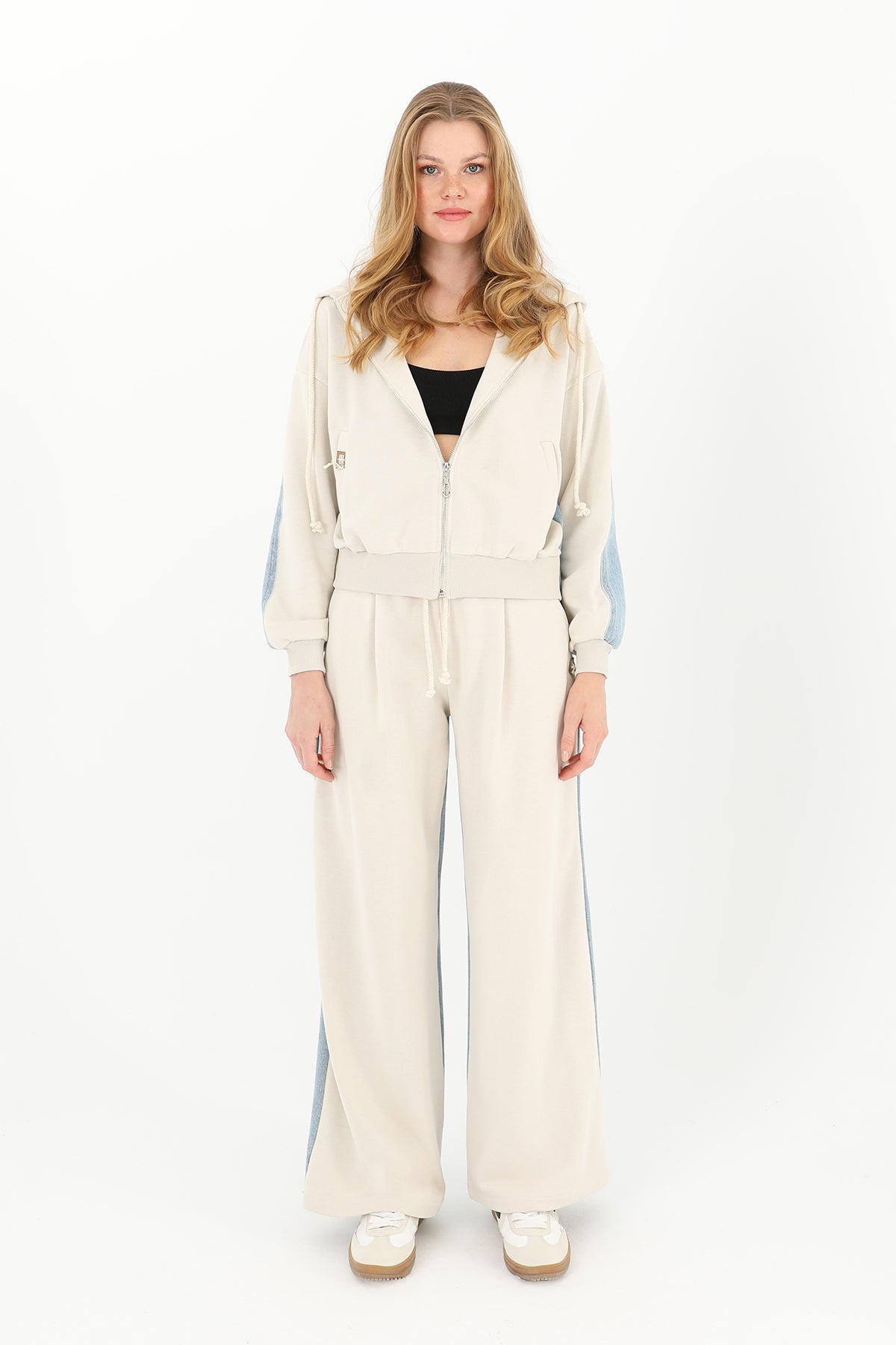 Kadın Arkası Kot Önü Triko Kapüşonlu Sweatshirt  - 31993SWT