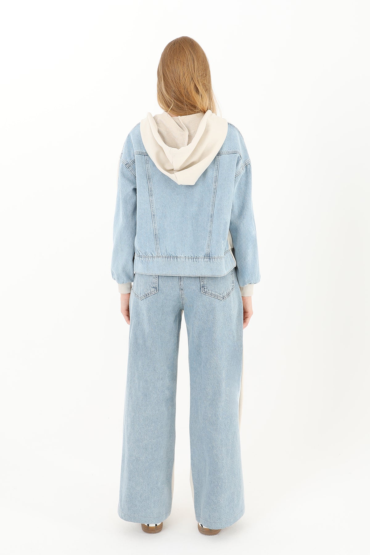 Kadın Arkası Kot Önü Triko Kapüşonlu Sweatshirt  - 31993SWT