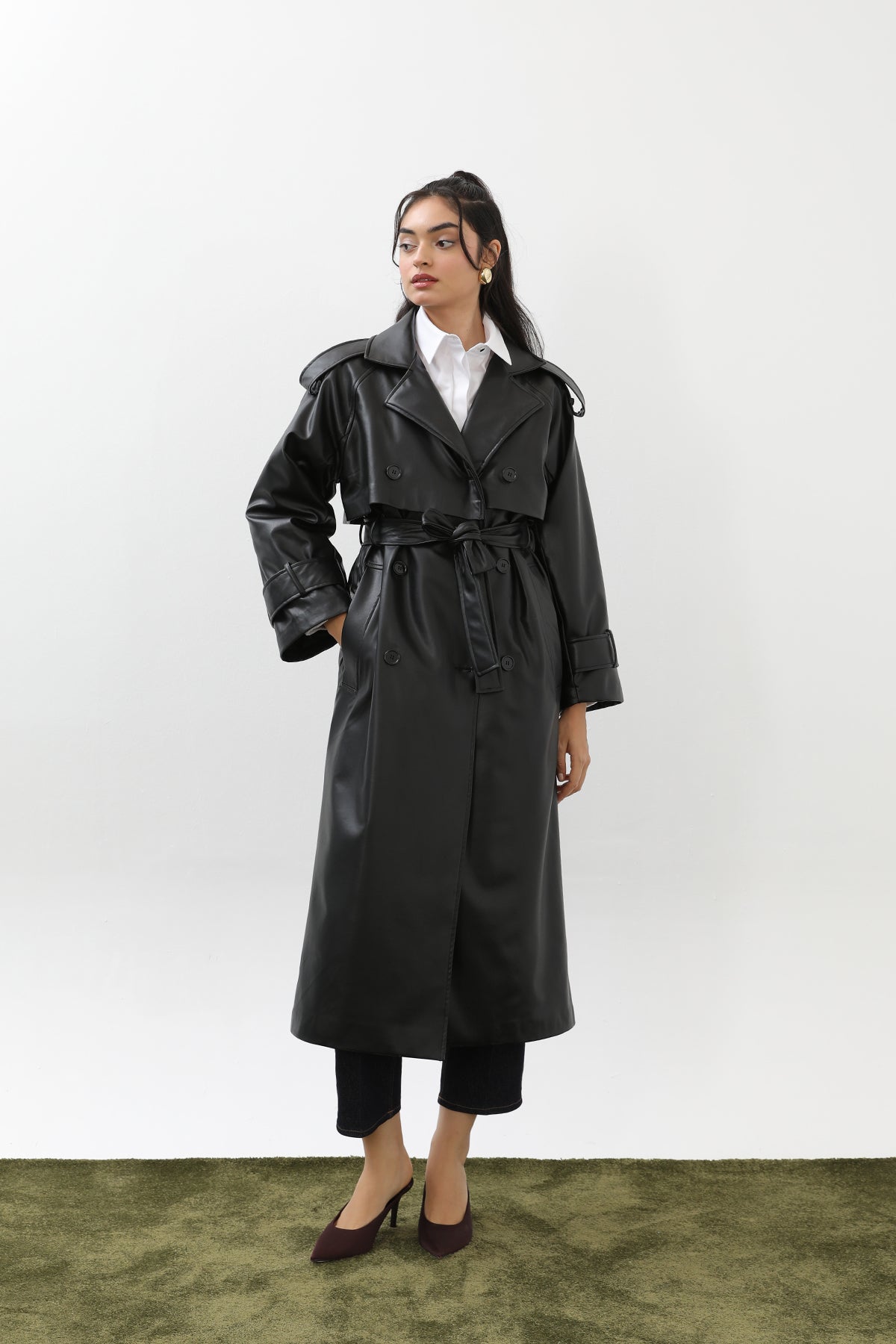 Kadın Deri Uzun Trench  - 32017TRC