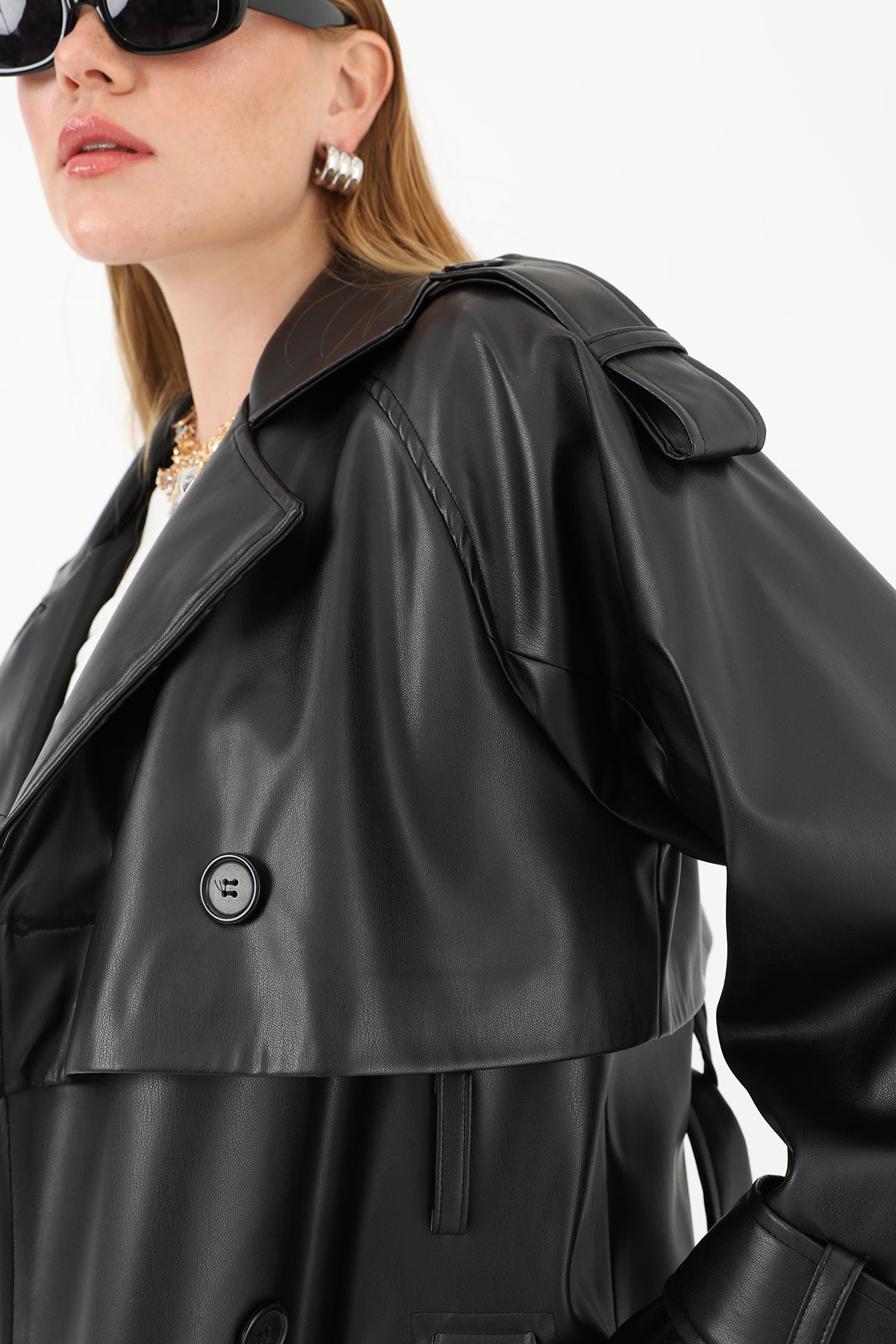 Kadın Deri Uzun Trench  - 32017TRC