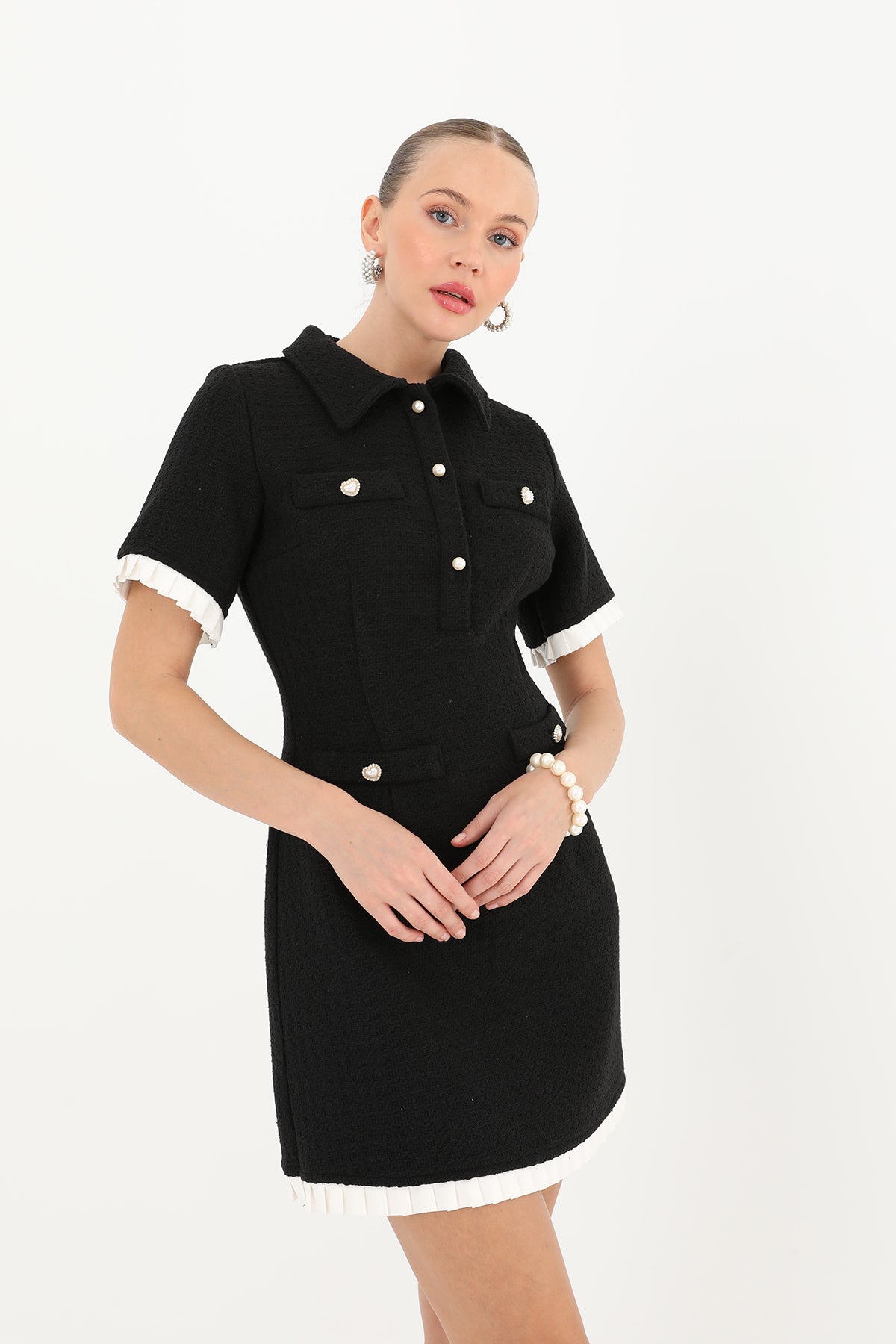 Kadın Chanel Düğmeli Elbise  - 32026ELB