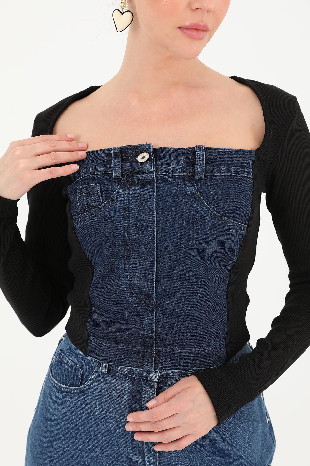 Kadın Ribanalı Denim Bluz  - 32029BLZ