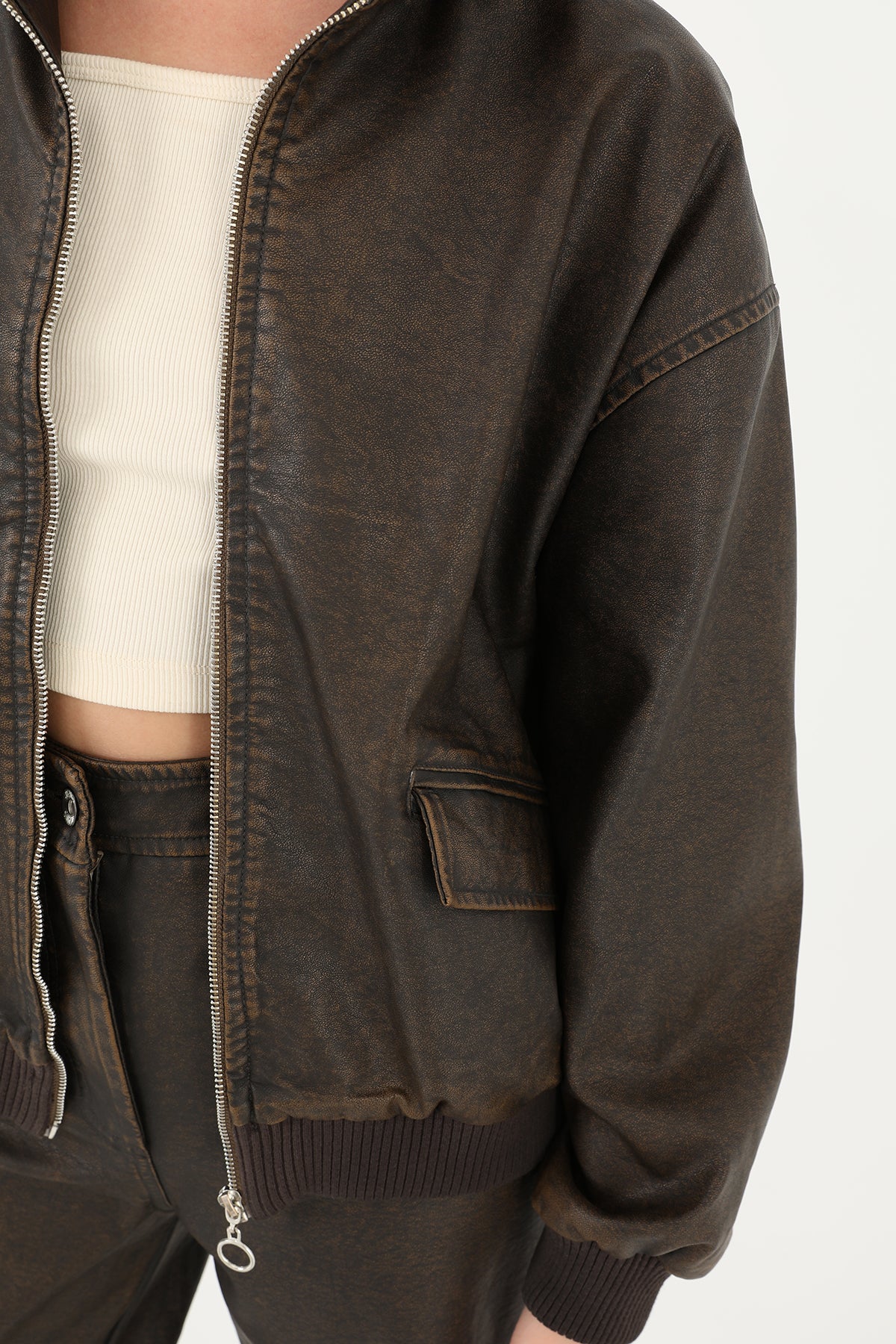 Kadın Yıkamalı Deri Ceket  - 32033MNT