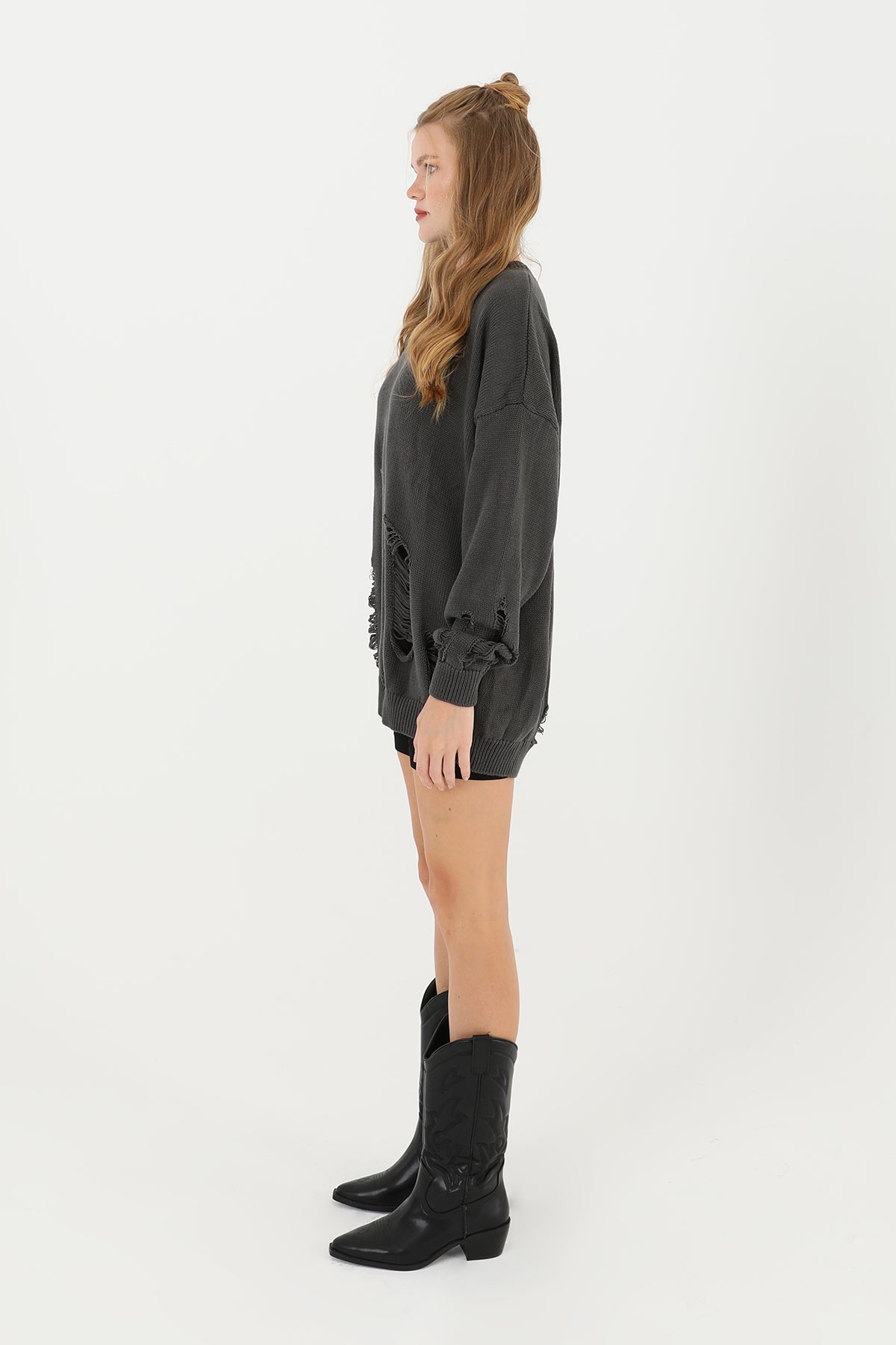 Kadın Yırtıklı Triko Tunik  - 32034TUN