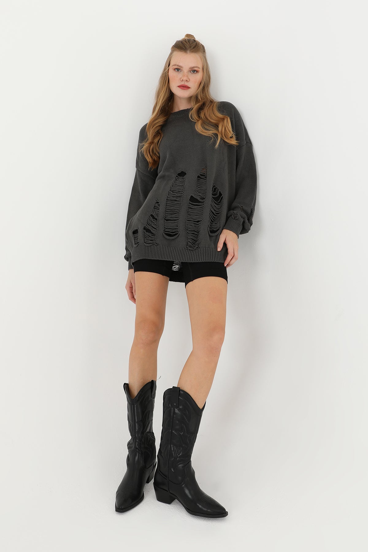 Kadın Yırtıklı Triko Tunik  - 32034TUN