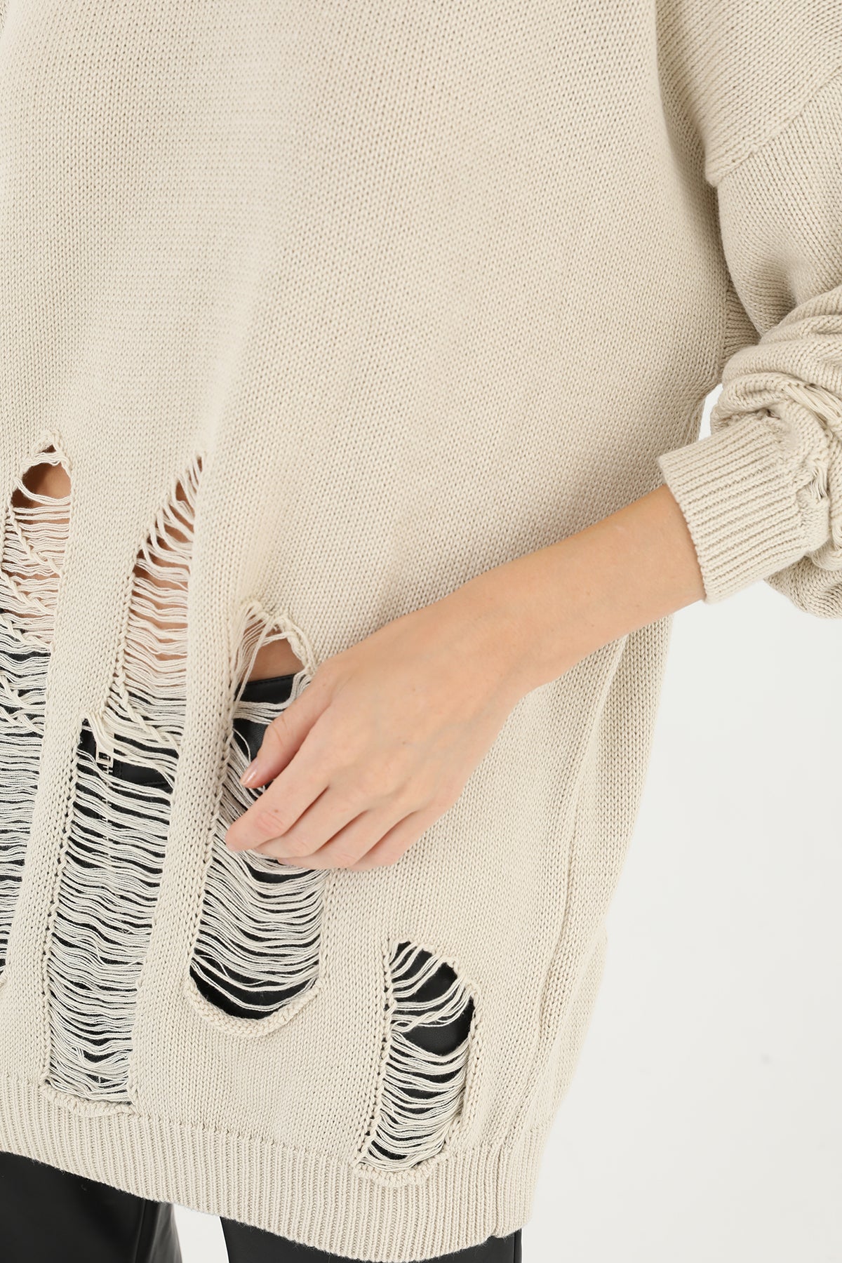 Kadın Yırtıklı Triko Tunik  - 32034TUN