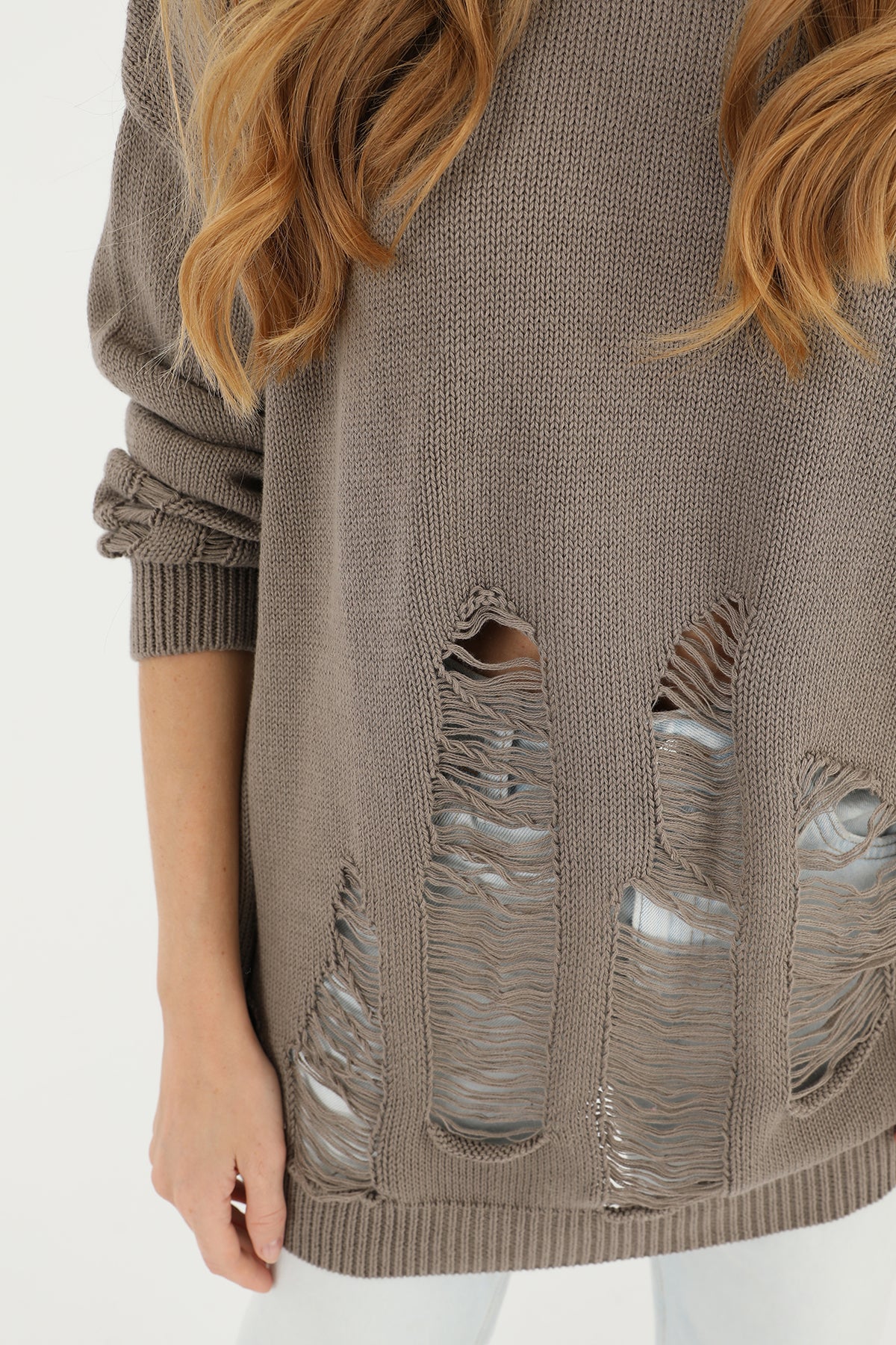 Kadın Yırtıklı Triko Tunik  - 32034TUN