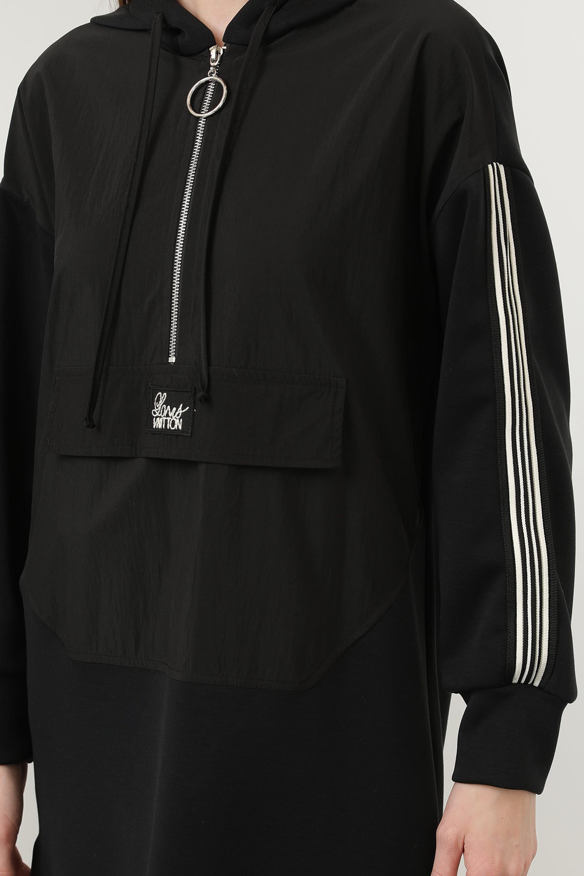 Kadın Önü Fermuar Detaylı Kapişonlu Tunik - 10610TUN