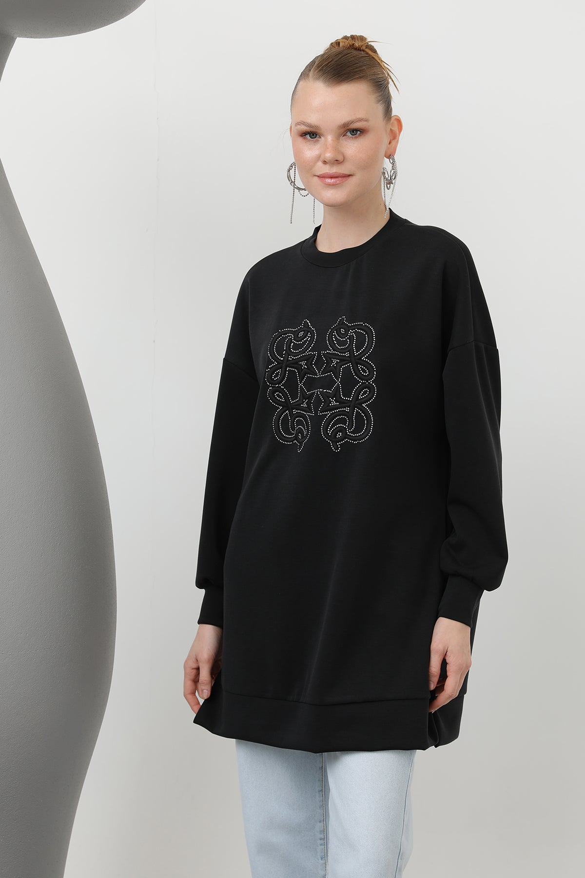 Kadın Önü Yapıştırma Taş Detaylı Tunik - 10612TUN