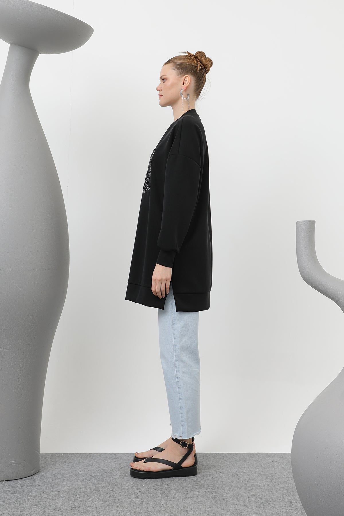 Kadın Önü Yapıştırma Taş Detaylı Tunik - 10612TUN