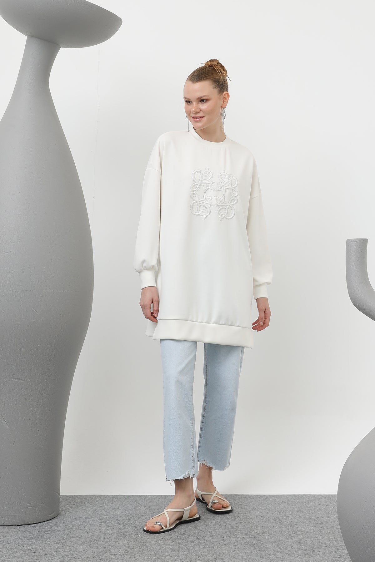 Kadın Önü Yapıştırma Taş Detaylı Tunik - 10612TUN