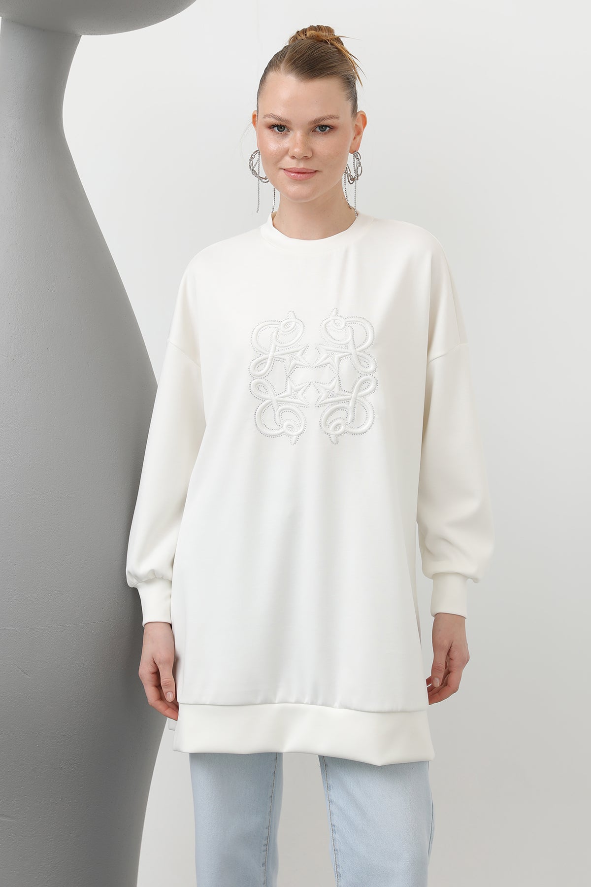 Kadın Önü Yapıştırma Taş Detaylı Tunik - 10612TUN