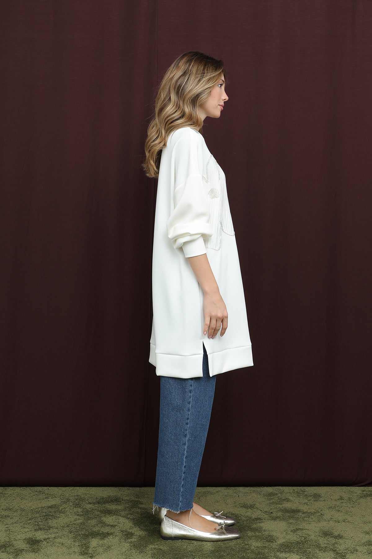 Kadın Önü İşlemeli Garni Detaylı Tunik - 10627TNK