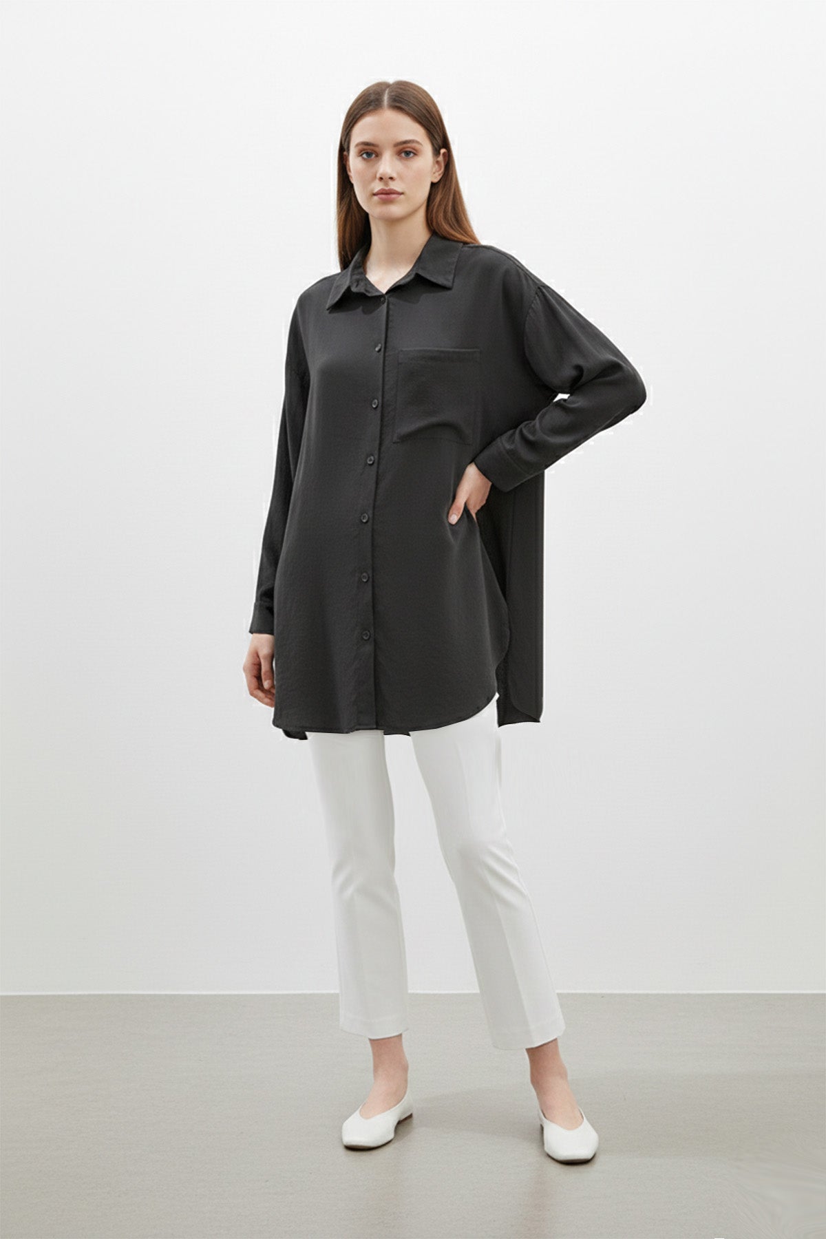 Kadın Cep Detaylı Basic Gömlek Tunik - 10677TUN