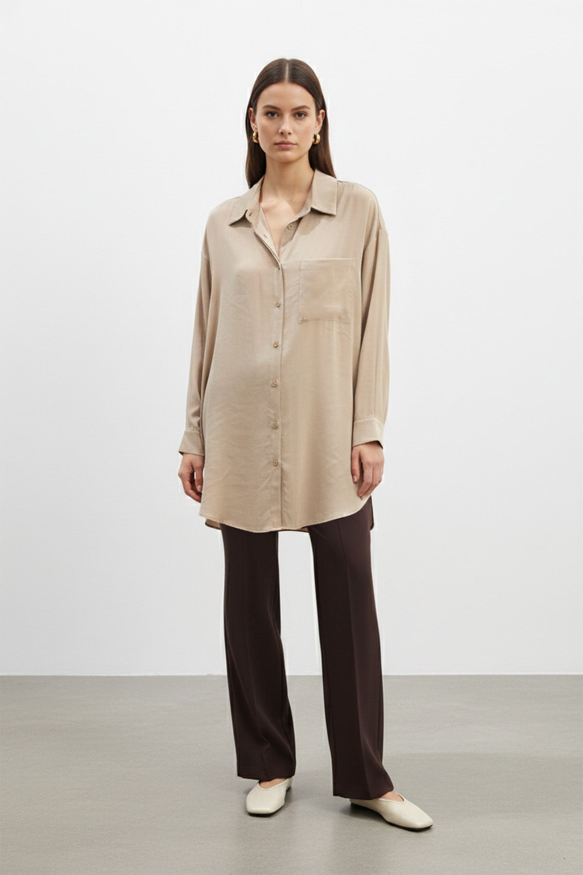 Kadın Cep Detaylı Basic Gömlek Tunik - 10677TUN