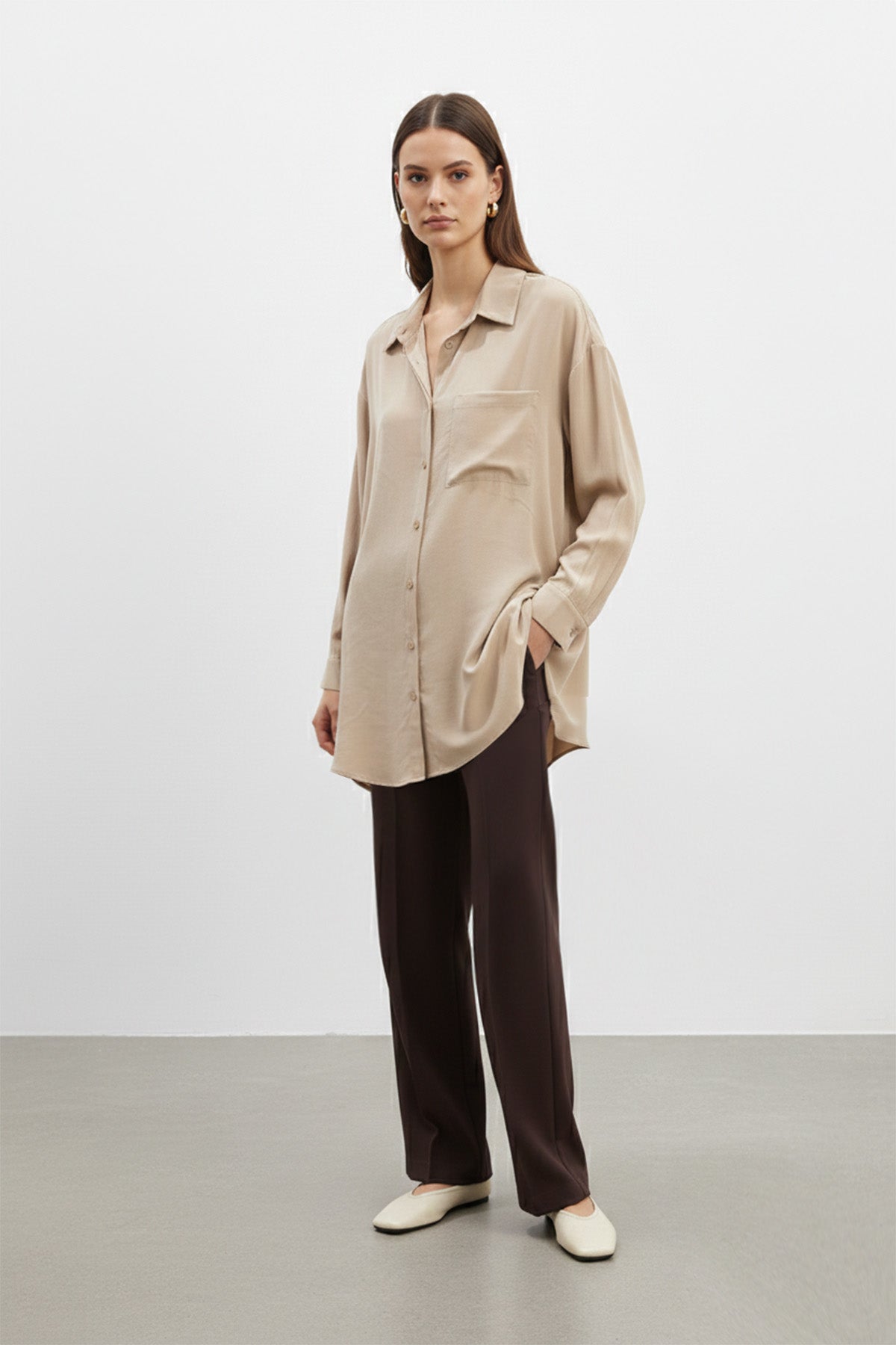 Kadın Cep Detaylı Basic Gömlek Tunik - 10677TUN