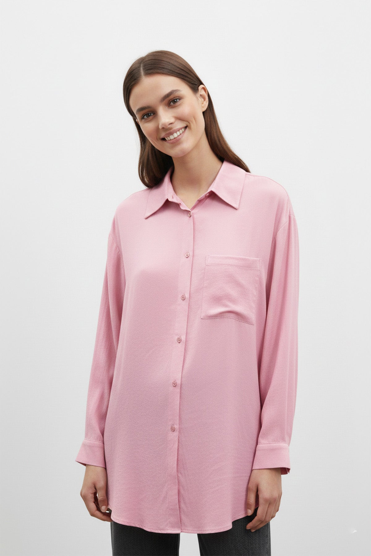 Kadın Cep Detaylı Basic Gömlek Tunik - 10677TUN