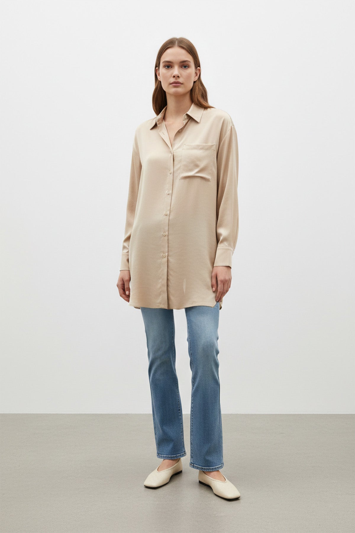 Kadın Cep Detaylı Basic Gömlek Tunik - 10677TUN