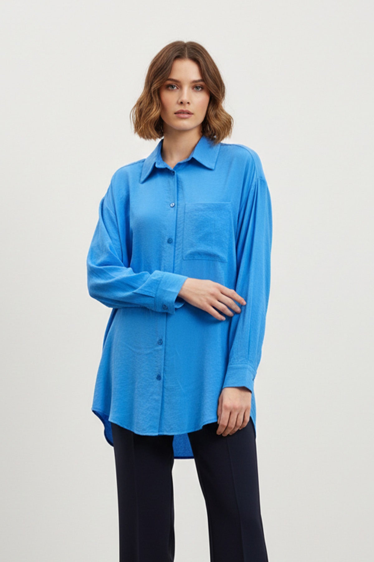 Kadın Cep Detaylı Basic Gömlek Tunik - 10677TUN