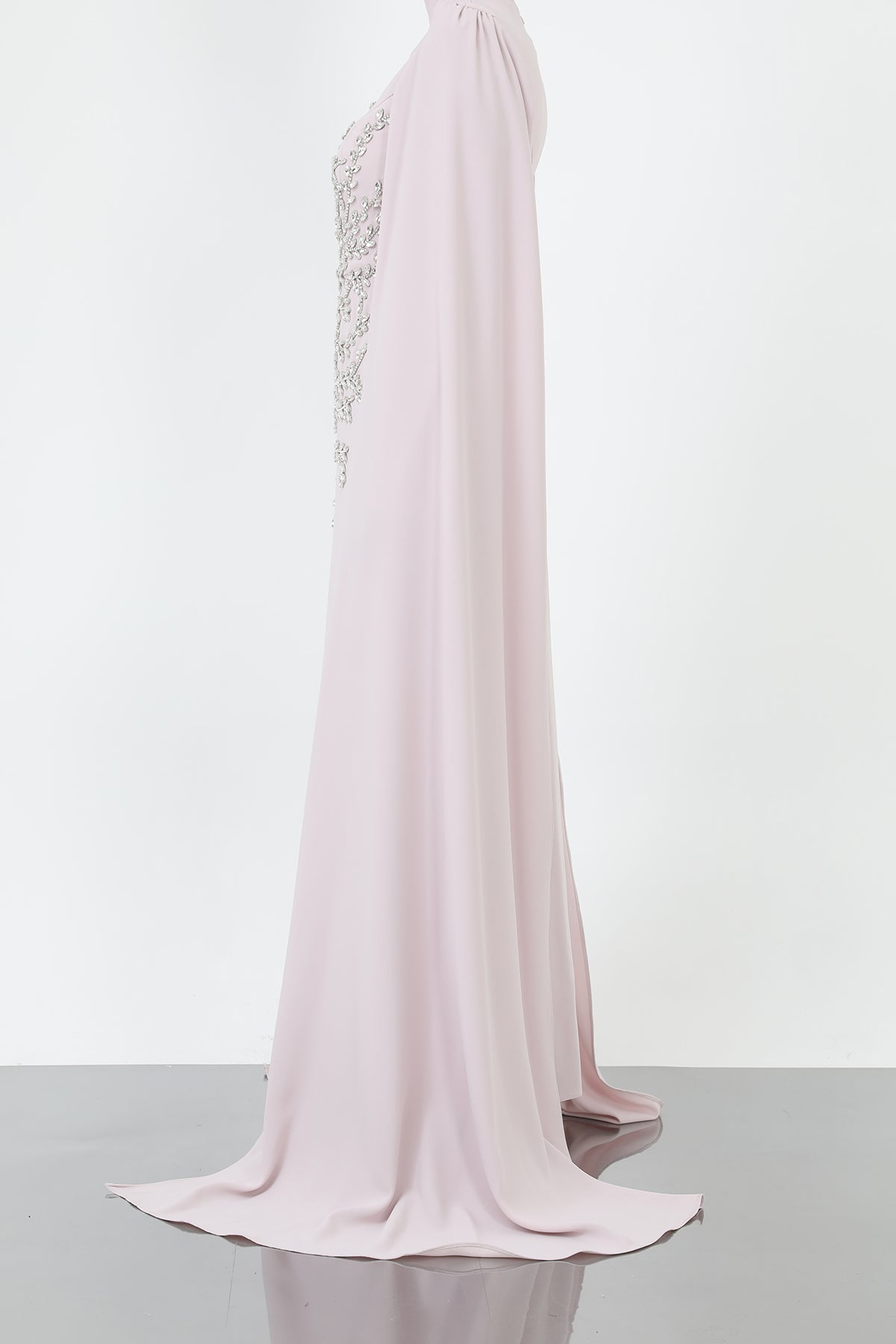 Kadın Yaprak Taş İşlemeli Pelerinli Abiye -12583ELB