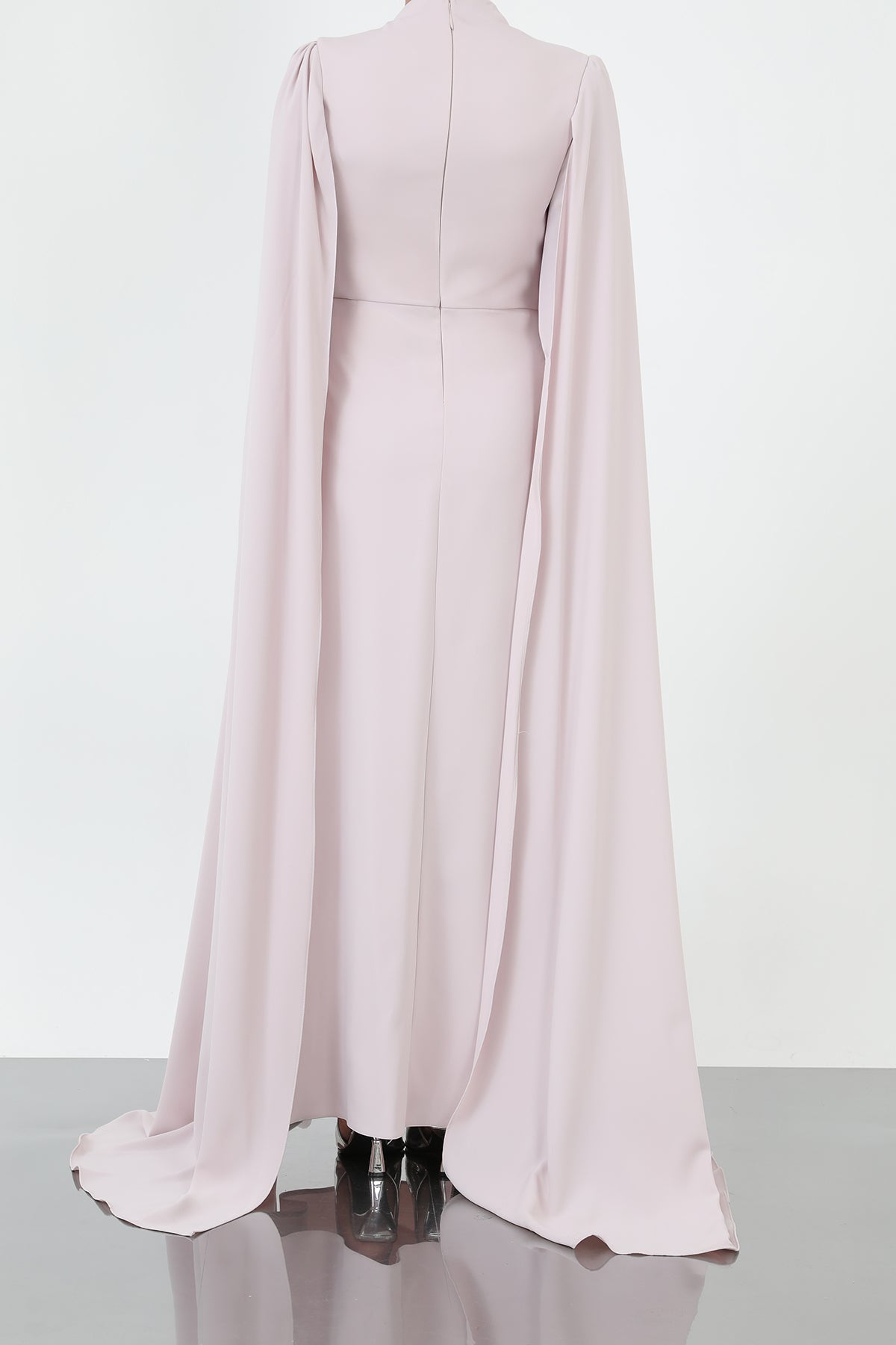 Kadın Yaprak Taş İşlemeli Pelerinli Abiye -12583ELB