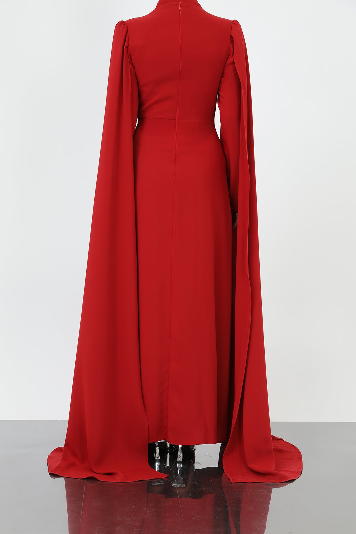 Kadın Yaprak Taş İşlemeli Pelerinli Abiye -12583ELB