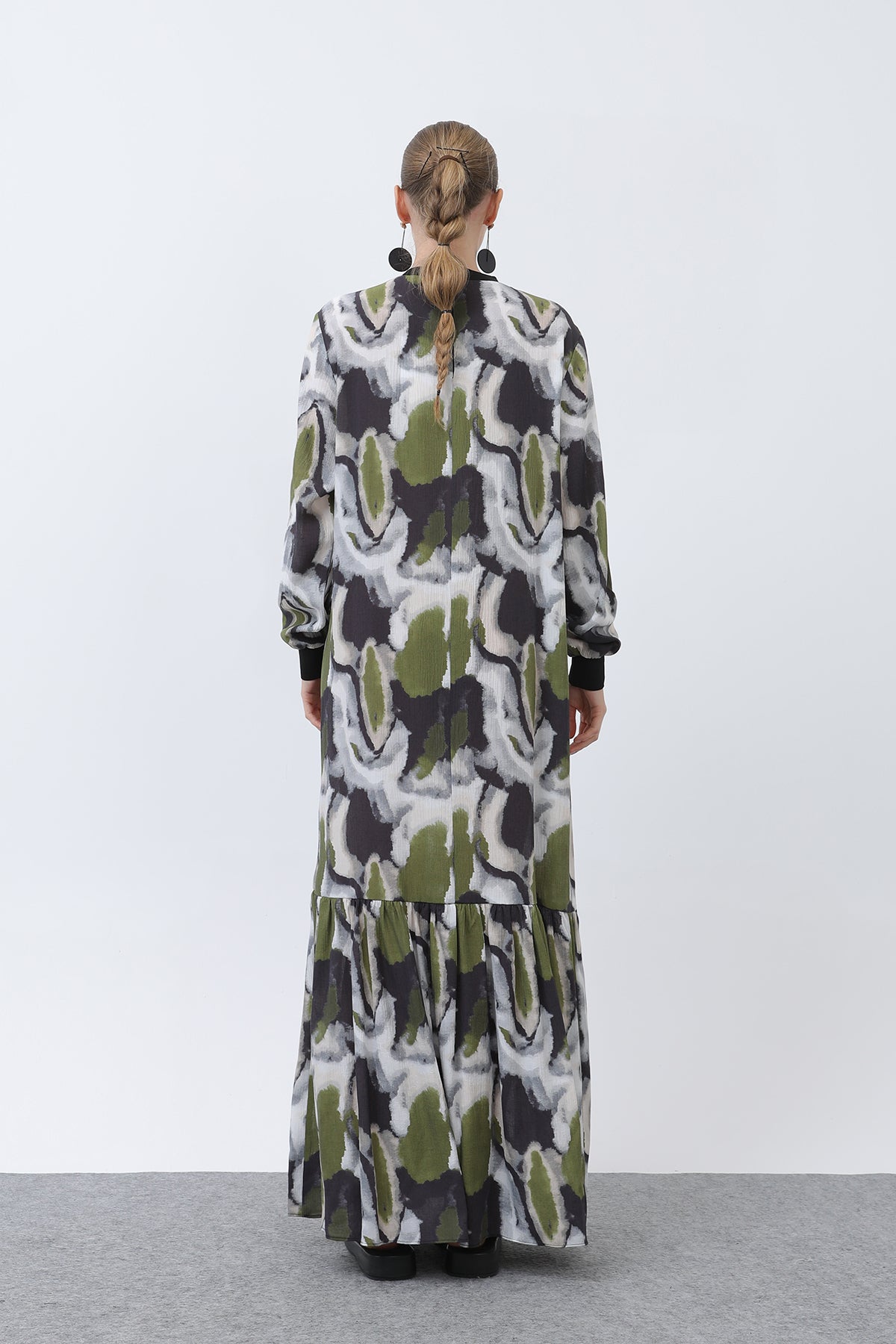 Kadın Yakası Ribanalı Desenli Elbise - 12606ELB