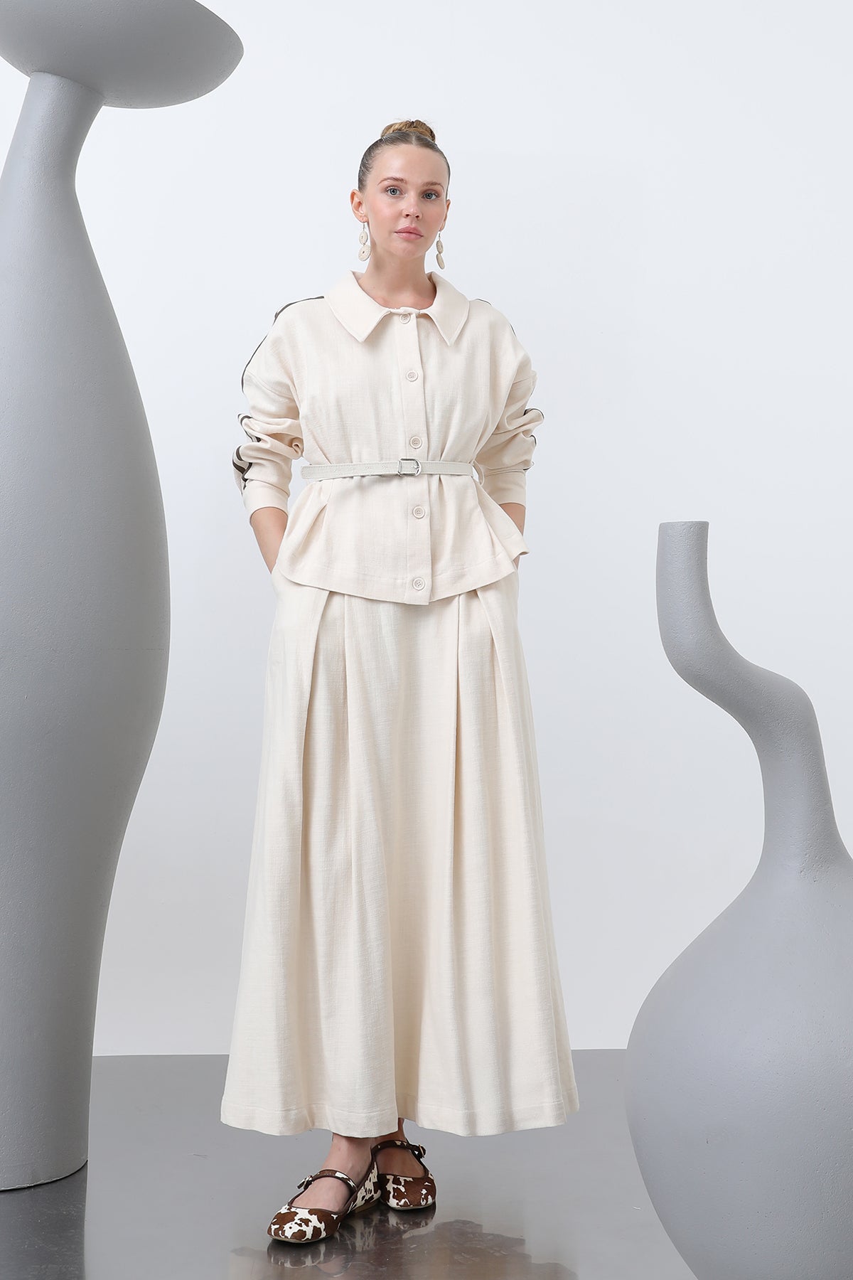 Kadın Beli Kemerli Etekli Takım - 14314TKS