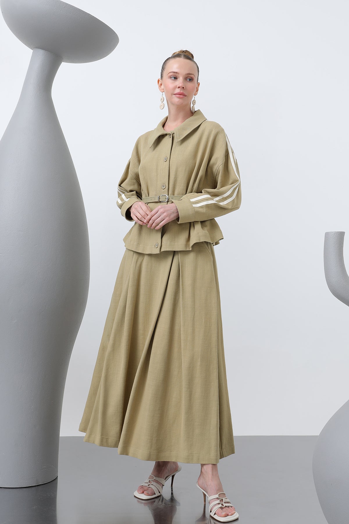 Kadın Beli Kemerli Etekli Takım - 14314TKS