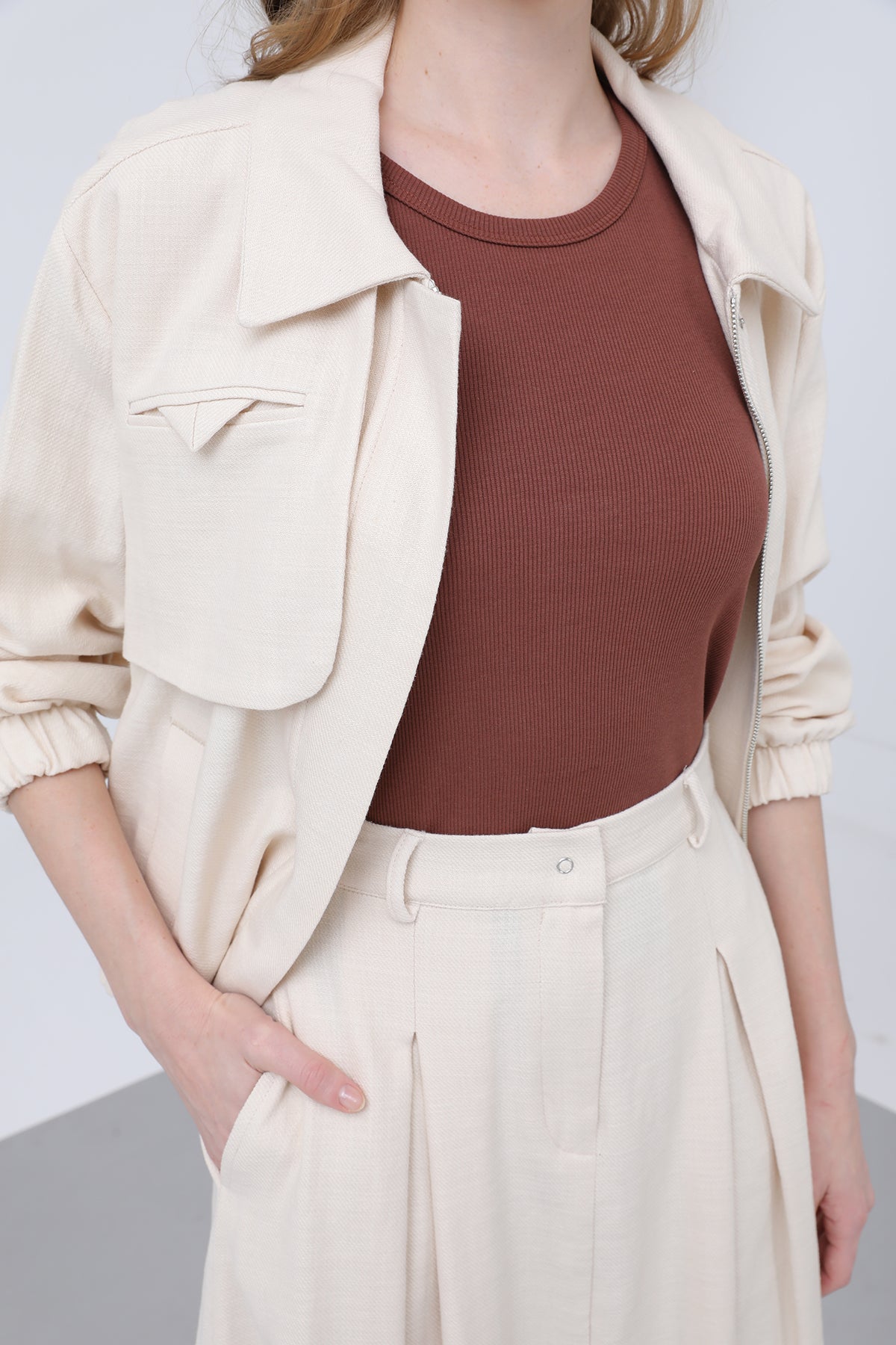 Kadın Gizli Patlı Fermuarlı Etekli Takım - 14315TKS