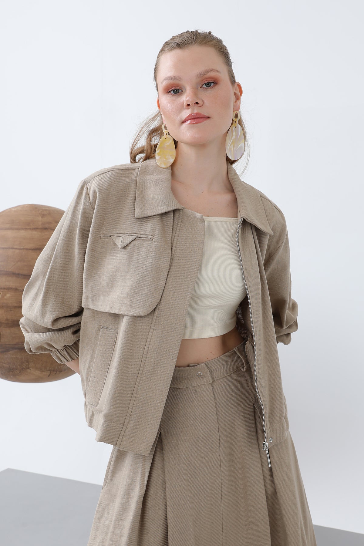 Kadın Gizli Patlı Fermuarlı Etekli Takım - 14315TKS