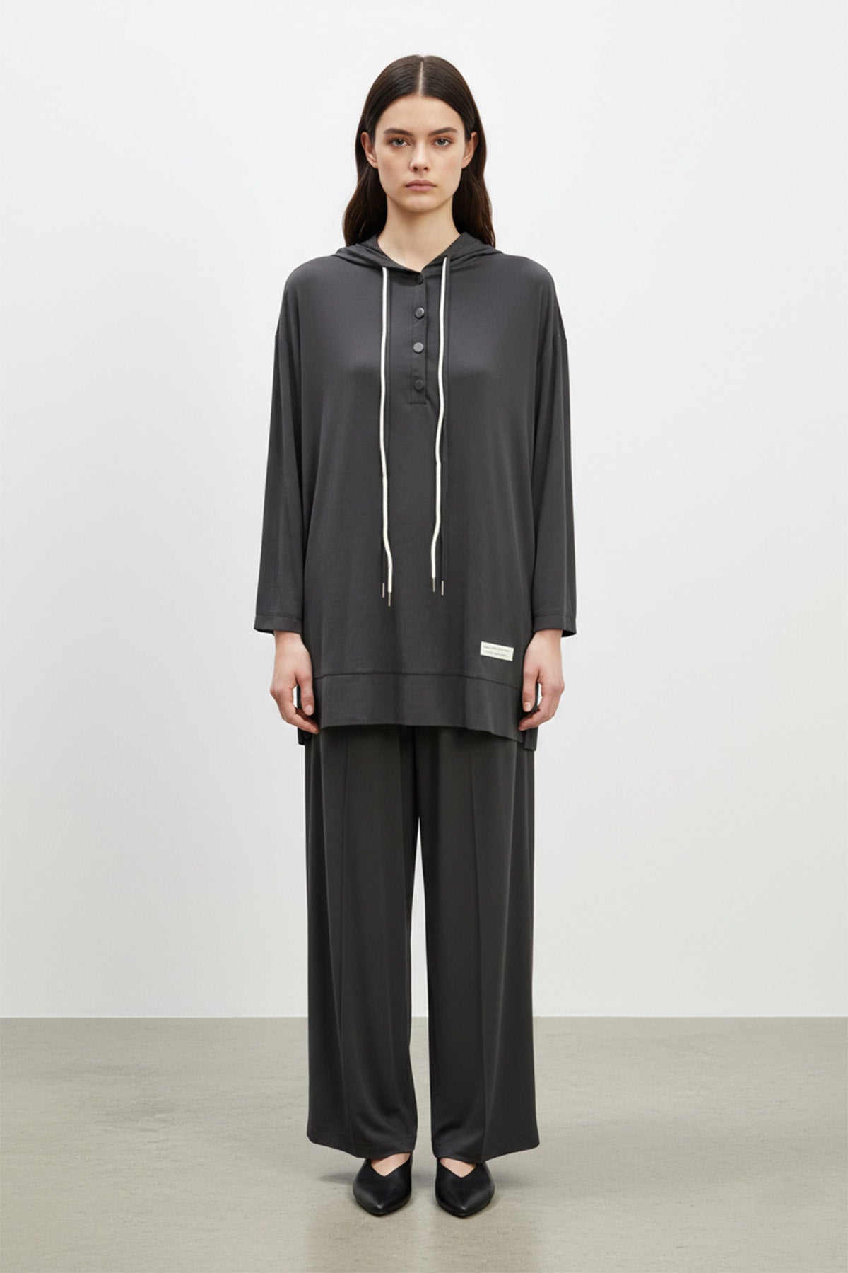 Kadın Önü Çıtçıt detaylı Kapüşonlu Pantolon Takım - 14328TKS