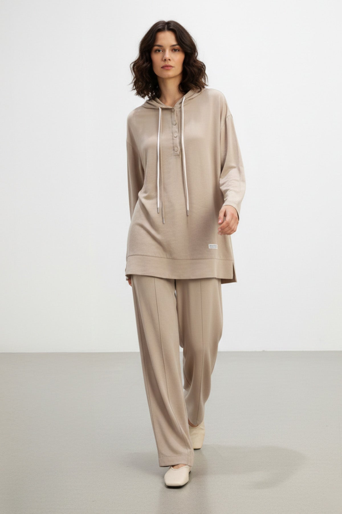 Kadın Önü Çıtçıt detaylı Kapüşonlu Pantolon Takım - 14328TKS