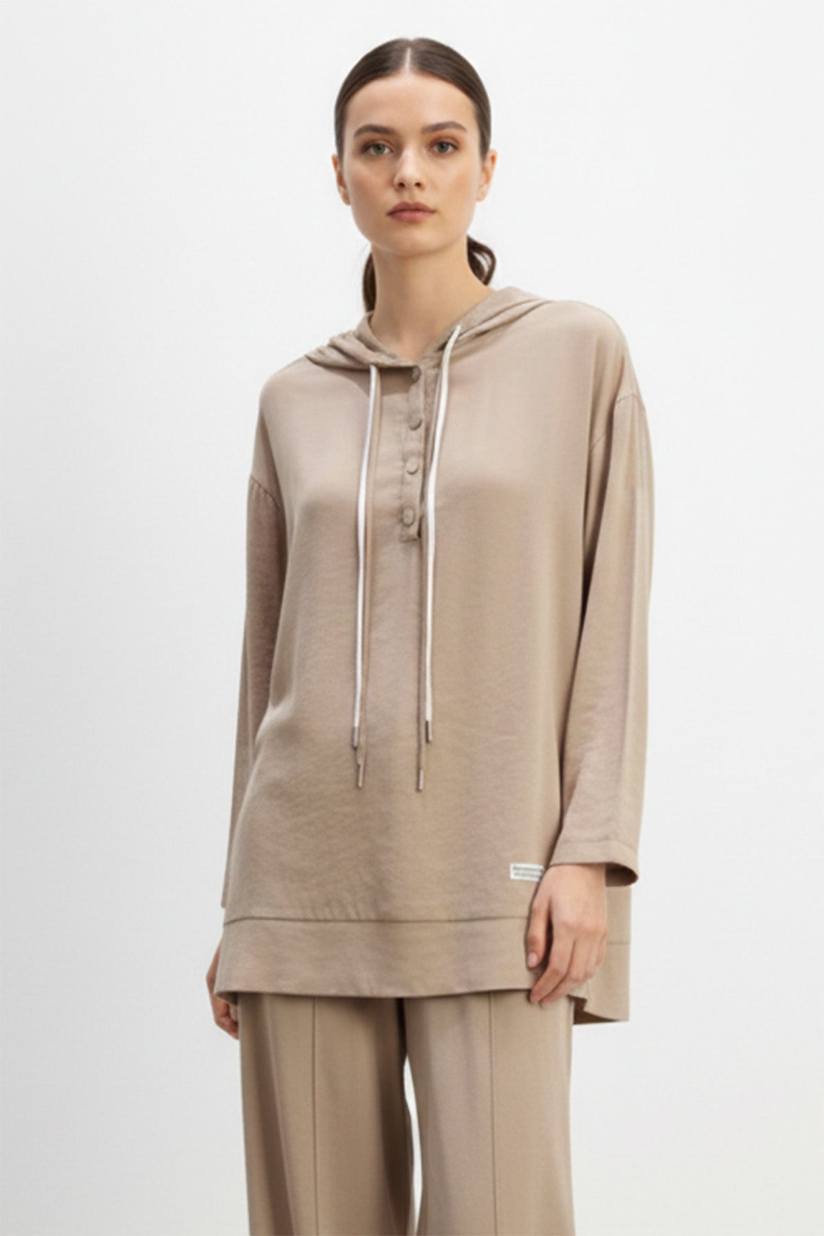 Kadın Önü Çıtçıt detaylı Kapüşonlu Pantolon Takım - 14328TKS