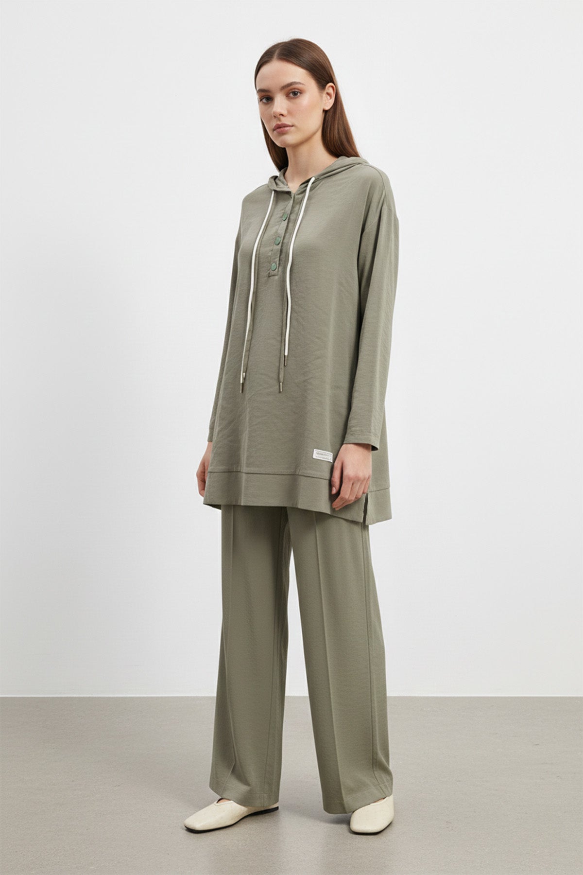 Kadın Önü Çıtçıt detaylı Kapüşonlu Pantolon Takım - 14328TKS