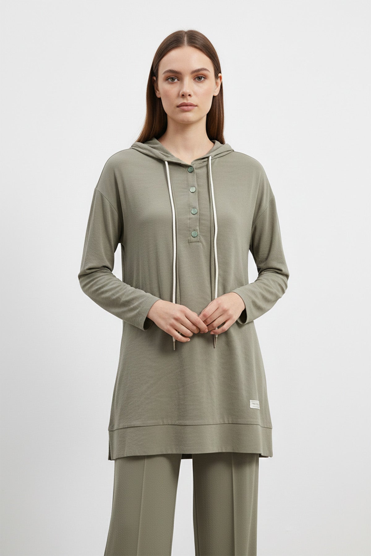 Kadın Önü Çıtçıt detaylı Kapüşonlu Pantolon Takım - 14328TKS