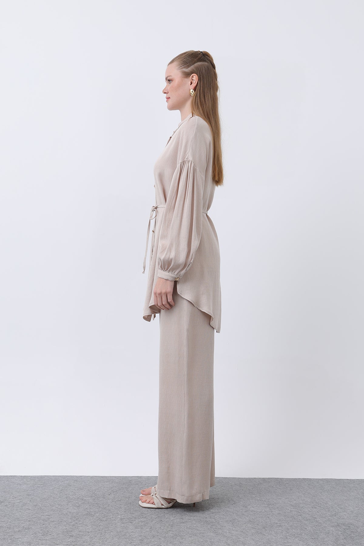 Kadın Düğme Detaylı Hakim Yaka Tunik Takım - 14329TKS