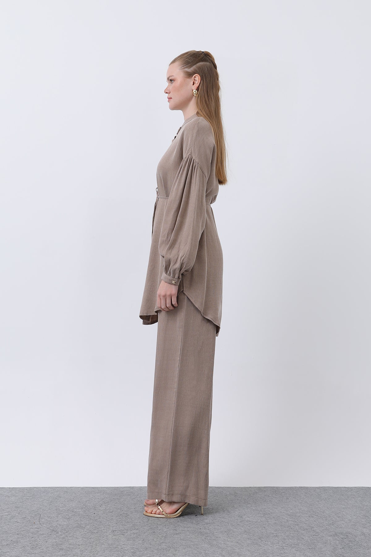 Kadın Düğme Detaylı Hakim Yaka Tunik Takım - 14329TKS