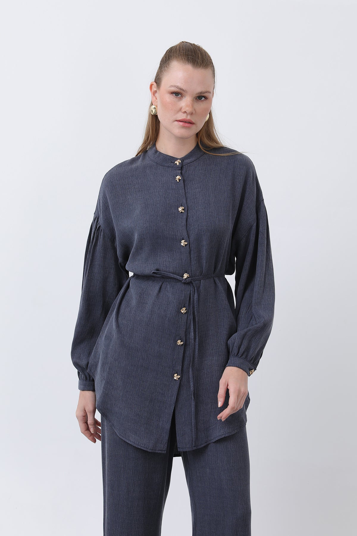 Kadın Düğme Detaylı Hakim Yaka Tunik Takım - 14329TKS