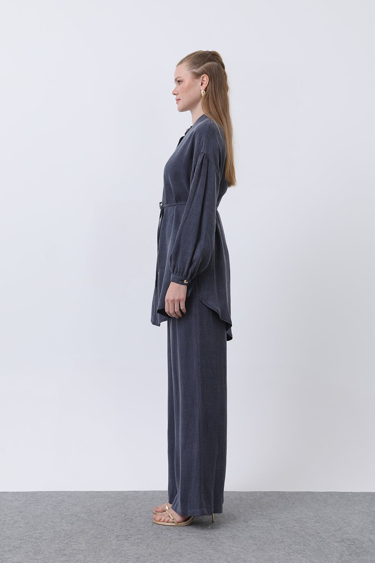 Kadın Düğme Detaylı Hakim Yaka Tunik Takım - 14329TKS